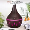 Diffuseur d'huiles essentielles 300 ml, humidificateur d'air en bois, purificateur d'air avec forme de grain de bois, 7 couleurs changeantes, lumières LED pour le bureau et la maison