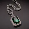 Iced Out Cubique Zircone Collier Pendentif Rose Bleu Vert Rouge Carré Rubis Pendentif Collier Pour Hommes Hip Hop Bijoux