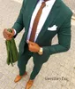 Trajes de boda verdes para hombre 2019, esmoquin de dos piezas para novio, ajuste de solapa con muesca, traje de fiesta para hombre, trajes de padrino de boda hechos a medida (chaqueta + pantalones)