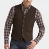 Gilets de marié de plage marron foncé 2019 Slim Fit avec poches gilet de mariage meilleurs hommes gilet pour la fête de mariage