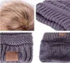 Strickmütze mit flauschigem Pompon und Inside Sherpa für Frauen Kinder feste Farben Fox Fur Ball Inside Sherpa Wollmützen