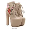 2019 Çiçek nakış platformu çizmeler kadın ayak bileği patik tasarımcı ayakkabı boyutu 34-40