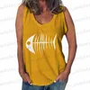 Avrupa ve Amerika Bahar Yaz Yeni Kadın Ev Giyim Yuvarlak Boyun Balık Kemik Baskı Yelek Bayan Yuvarlak Yaka Kolsuz Gevşek T-shirt H045