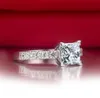 1ct 6 mm princesa corte nscd princesa sintética diamante anel anel jóias prata esterlina em 18k branco banhado a ouro com menina jóias menina