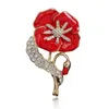 Beautiful 2 Inch Red Enamel Poppy Flower Brooch with Rhinestone Crystals UK Remembrance Gifts 2 Colors Available