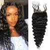 Extensions de tissage de cheveux vierges brésiliens 3 Bundle avec fermeture 4x4 fermetures de dentelle supérieure vague profonde trame de tissage de cheveux humains 4pcs / lot Bella Hair