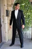 2020 przystojny jeden przycisk Męskie Garnitury Czarny Peaked Lapel Groom Tuxedos Best Man Wedding Prom Party Blazer Garnitury (kurtka + spodnie)