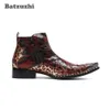 Batzuzhi Western Handmade Men's Boots Fashion Pointed Metal Tip Soft Leather Ankle Boots Men Botas Hombre, Big Sizes EUR38-46