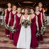 Dark Red Cheap Chiffon Mermaid Bridesmaid Dresses Long 2021 V Neck Wedding Guest Party Maid Of Honor Dresses robes de demoiselle d'honneur