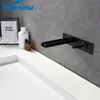 Grifo de lavabo de cascada negro Vouruna, grifo mezclador de lavabo de baño de estilo cuadrado montado en la pared, juego de caño de lavabo de pared cromado