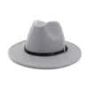 2020 Wide Brim Fedoras Men Wool Felt Hattar Khaki Casual Jazz Hat Kvinnor Stor Brim Solid Belt Höst Fashion Fedora Caps Black