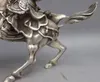 Chiński Kolekcjonerski Tybet Silver Wojownik Bóg Guan Yu Horse Statue