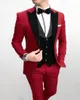 Brand New Red Groom Tuxedos Black Peak Lapel Groomsmen Mens Bröllopsklänning Fashion Man Jacka Blazer 3piece Suit (Jacka + Byxor + Vest + Tie) 1657