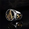 Fashion 316L Stainless Steel Black Masonic Ring Oil Drip Gold Silver Two Tone Masons compass and square signet rings jewelry for men