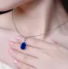 Temperament simulation drop-shaped sapphire colored big gem pendant female necklace jewelry