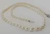 9-10mm 925silver White Gold Cultured Pearls Necklace 18Inch hand knotedGJN