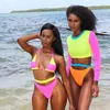 Women Bikni Tankinis Summer Outfits Ladies Long Sleeve Crop TopsSwimming Trunks 2 Piece Clothing Sets Contrast Color Beach Swimwe1963191