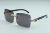 Mäns stora fyrkantiga solglasögon Fulla diamantglasögon T3524012-2 Luxury Borderless Natural Black Horn Frame