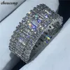 Anillo choucong hipérbole, anillo de compromiso de color plateado con diamantes completos, anillos de boda para mujeres y hombres, joyería para dedo