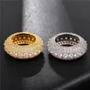 Punk Hip Hop Large Men Ring CZ Stone Geometric Iced Out Finger Rings for Women Anello da campionato color oro