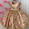 Klassig spetsbollklänning Backless Flower Girl Dresses For Wedding Pärled Toddler Pageant Gowns With Bow Ankle Length Kids Prom Dress 407