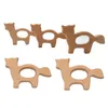 4PCs Baby Teether Beech Wooden Wolf Shape Teether Baby Tanding Toy Teething Accessories Kids Tanding Pendant Nursing Holders Tandvård