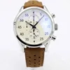 classic style NEW ARRIVALCalibre SpaceX Chrono Flyback Stopwatch White Dial Brown Leather Belt Mens Watches Sports Gent Watch VK C236F