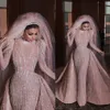 Sparkly árabes Sereia Prom Dresses com destacável Train Beading Jewel Neck manga comprida apliques Vestidos Sexy desgaste do partido