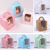 Single Cupcake Boxes With Window and Handle Macaron Mousse Cake Box Birthday Party Bakeware Kitchen Dining Bar Supplies HH9-2279