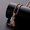 18K ouro colorido cz zircon coruja coruja cadeia torção multi cor gelado fora animal pingente hip hop rapper jóias presentes para homens e mulheres