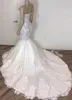 Abiti da sposa a sirena di lusso con applicazioni in pizzo Scollo a cuore smerlato Sweep Train Raso Tulle Paillettes Abito da sposa su misura