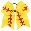 7" time de futebol Grande fita amarela Baseball elogio Arcos Handmade e Red Glitter Stiches com Titulares de cabelo rabo de cavalo para Cheerleading