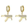 Unisex Fashion Mens Women Earrings Gold Silver Color Ice Out CZ Gun Earrings Fashion Hip Hop Earrings Gift