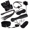 Adult Sex Bondage Kit 10 Pcs / set Bdsm Jeux Fétiche Jouets Main Pied Fouet Corde Bandeau Sex Toys Pour Couples Jouets Érotiques J190525