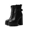 Rontic New Women Platform Ankel Boots Cow Leather Square High Heel Boots Rund Toe Vin Röd Svart Klubb Skor Kvinnor US Storlek 3-9.5