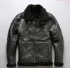 Black AVIREXFLY men leather jackets with lamb fur lining B3 sheepskin genuine with Diagonal zipper