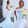 Vestidos de novia de sirena de encaje con cristales aso ebi árabes de talla grande vestidos de novia de un hombro vestidos de novia baratos zj053221z