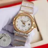 Ny konstellation 123.25.27.20.55.004 Conch Dial Japan NH05 Automatic Womens Watch Diamond Bezel Two Tone 18K Guld Bracelet Ladies Klockor