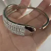 Drie rijen Prinses Cut White Clear Topaz Shinning Sieraden 925 Sterling Zilveren Cirkel Bangle CZ Diamond Edelstenen Lucky Vrouwen Armband Gift