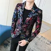 2020 Mężczyzna garnitur Blazer Flower Gold Print Party Festival Wedding Festival Stylowe marynarki dla mężczyzn Costium Stage Singers Slim Fit Jacket