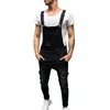 Moda Mens Rasgado Jeans Jumpsuits Street Aflige Buraco Denim Babá Suaves para Homem Suspender Calças Tamanho M-XXL