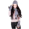 Kvinnor Vinterhatt Scarf Handskar 3PC Set Högkvalitativ Cashmere Fur Pompom Kvinna Varma Stickade halsdukar