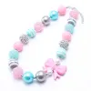 Cute Bow Fashion Baby Kid Chunky Necklace Best Gift Pink Color Bubblegume Bead Chunky Necklace Jewelry For Baby Kid Girl