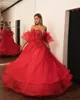 Elegant röd boll klänning quinceanera klänningar sexig älskling handgjorda blommor pärlor prom klänningar sweep train beathings pärlor formell klänning