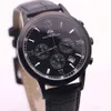 Venda quente AEHIBO Quartz Battery Todos os subdials Trabalhando Mens Watch Data Relógios 43MM Full Black Super Chronograph Hardlex Six Hands Relógios de pulso