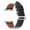 لسلسلة Apple Watch Series 4 44 مم مصممة IWatch Bands 38 40 42 مم استبدال النطاق الساقين Denim Canvas Leather Strap Bands218H