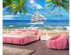 Aangepaste 3D Zijde Foto Muurschilderingen Wallpaper Smooth Sailing Coconut Tree Zeegezicht Landschap Schilderij TV achtergrond Muurdocument voor 3D