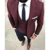 Guapo esmoquin de novio Borgoña con un botón, trajes de hombre con solapa de pico, chaqueta de boda/graduación/cena de 3 piezas (chaqueta + pantalón + chaleco + corbata) W643