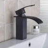 JIENI Oil Rubbed Bronze Finish Deck Mounted Bathroom Basin Mixer Tap Faucet Single Handle Waterfall Spout Bath Tap