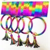 PU Skóra Rainbow Bransoletka Brelok Kolorowe Klucz Ring Circle Tassel Wristlet Kobiety Dziewczyna Bransoletka Rainbow Brelok Prezenty HHA756